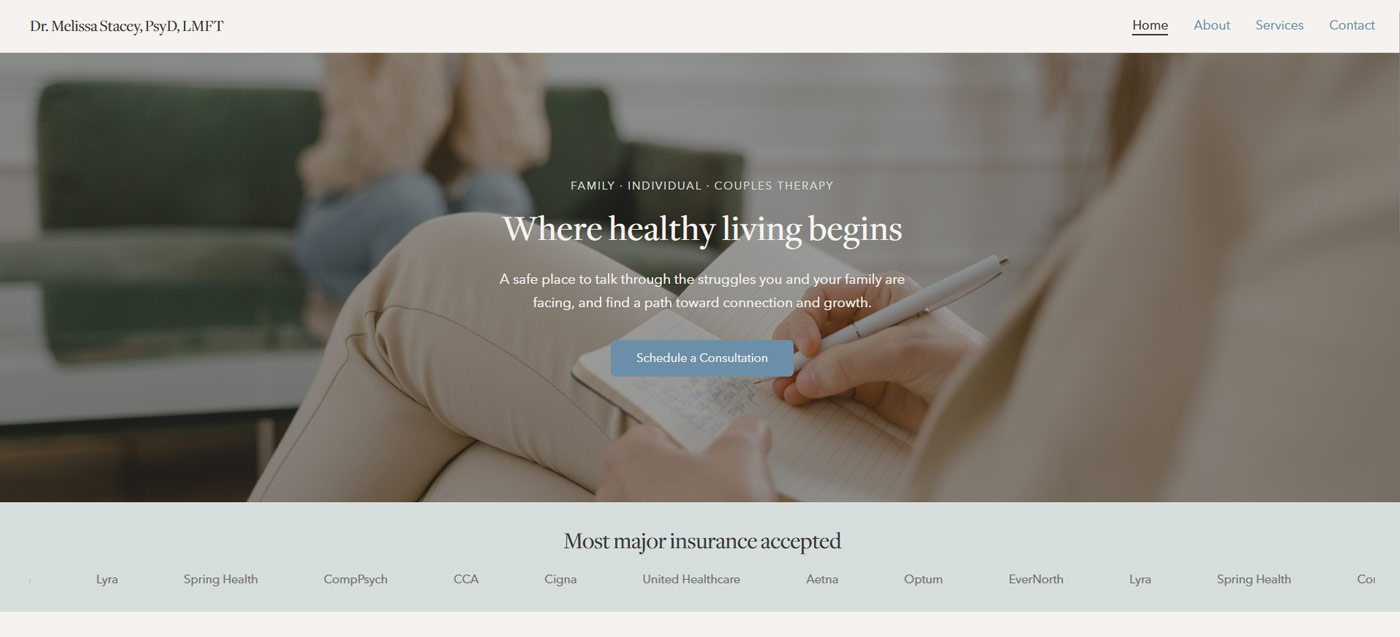 Melissa Stacey Family Therapy website